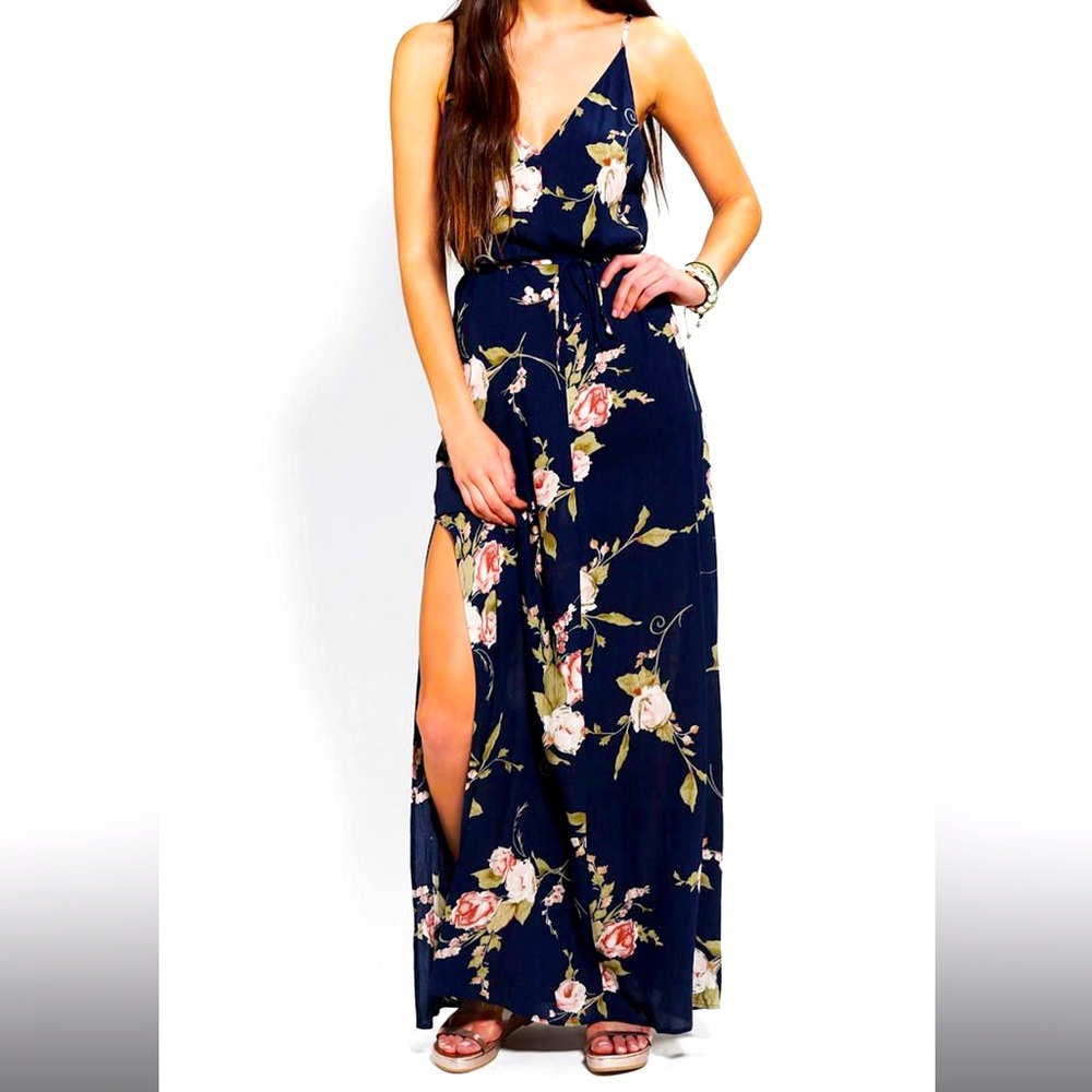 Reformation collab w/ Urban. Navy maxi dress with pink florals.
